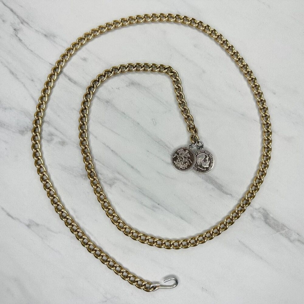 Lightweight Coin Charm Gold Tone Metal Chain Link Belt ✨